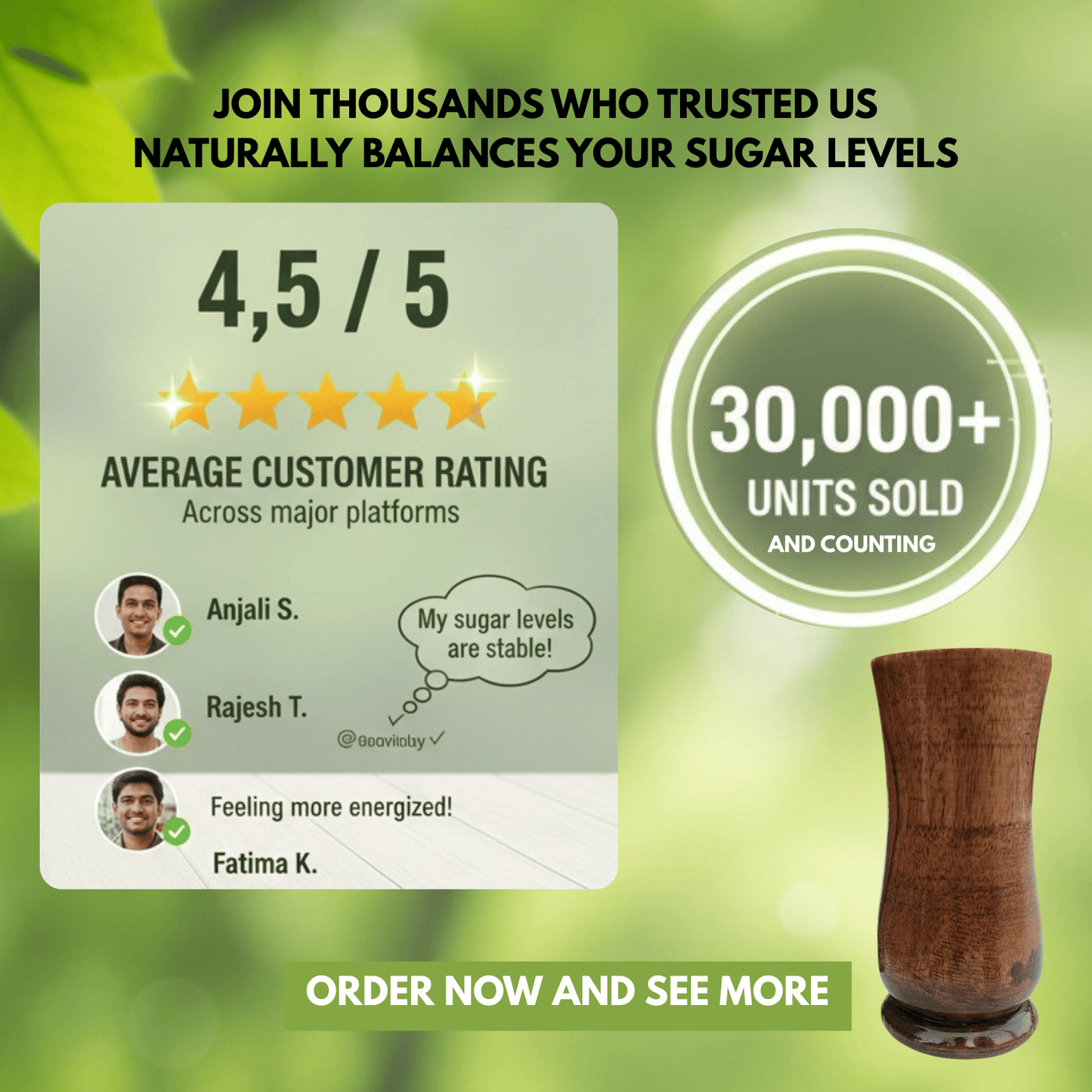 Sugar Balance Wooden Water Glass (100% Natural Jamun Wood)