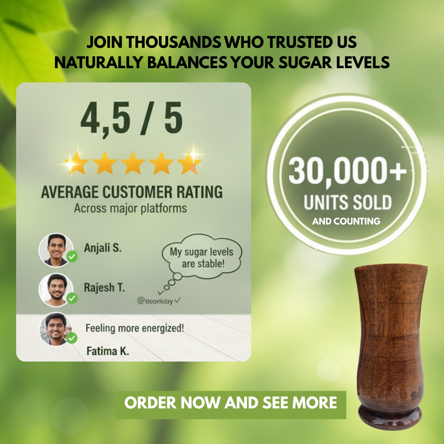 Sugar Balance Wooden Water Glass