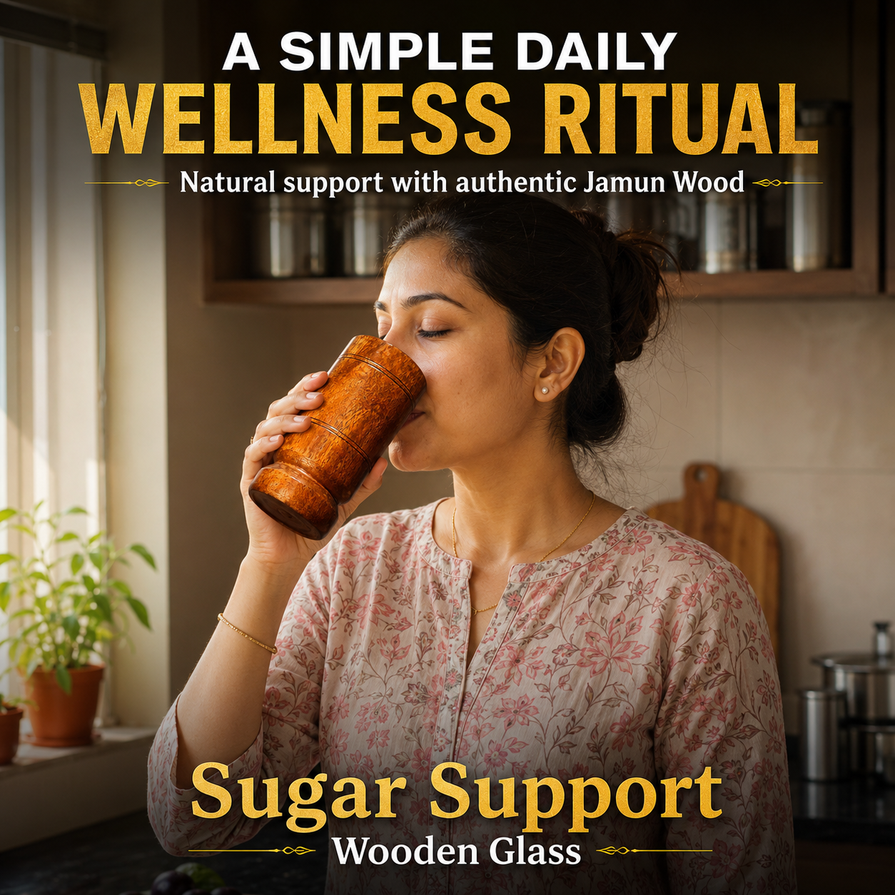 Sugar Control Wooden Water Glass (100% Natural)