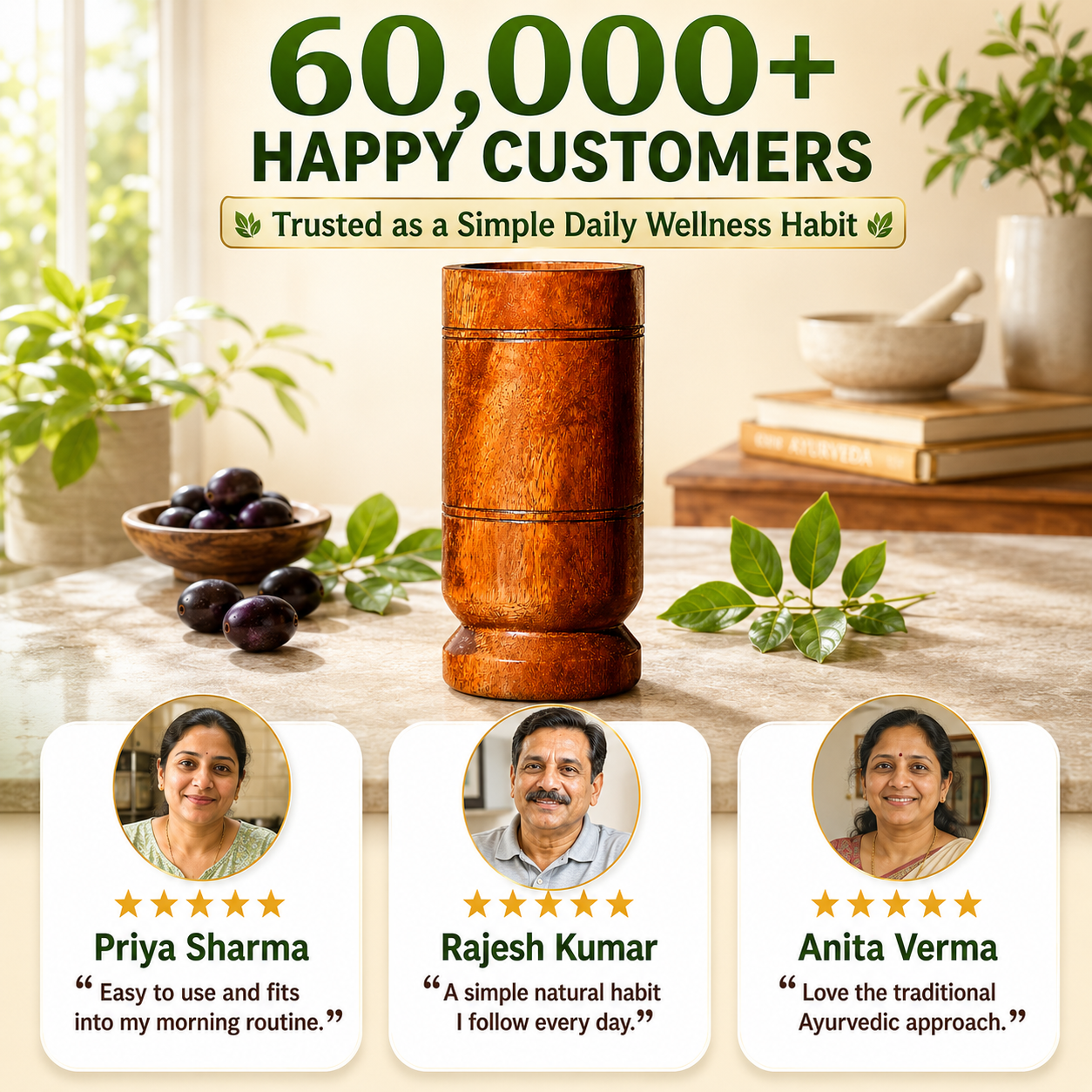 Sugar Control Wooden Water Glass (100% Natural)