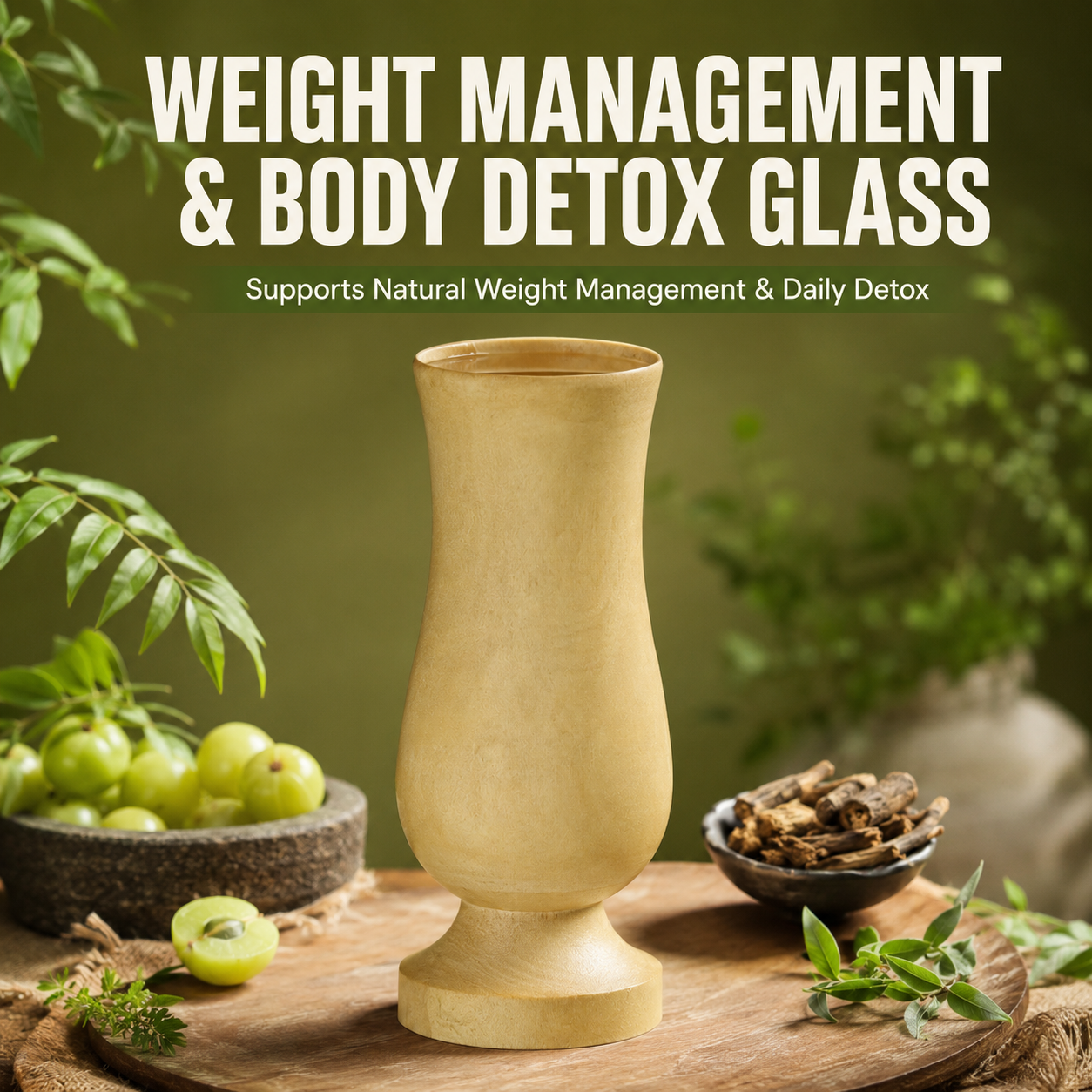 Detox Glass - Body Detox Wooden Water Glass (100% Natural Neem Wood)